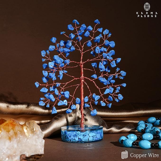 Crystal Tree for Home and Office Decor, Turquoise Chakra Healing Stones Handmade Feng Shui Bonsai Tree of Life for Positive Energy, Money, Good Luck, Christmas Decor, Birthday Gifts for Women, Mom