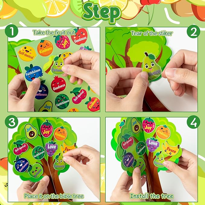 Aginc Berry 16 Set Fruit Bible Trees Cutouts, Make Your own Fruit Bible Accents Tree, DIY Christian Religious Learning Fruits Tree for Sunday School Classroom Church Home Fun Activities