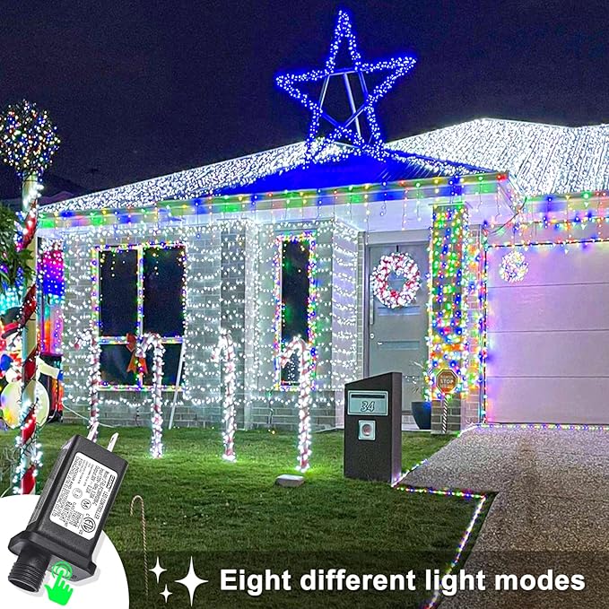 800 LED White Christmas Lights Outdoor 262ft White Christmas String Lights Clear Wire 8 Modes Plug in Twinkle Fairy Lights for Bedroom Wedding Christmas Tree Decorations