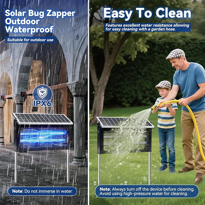 Solar Bug Zapper Outdoor w 20W Solar Panel, LANGY 4500V Electric Bug Zapper Solar Powered w 16ft Cable for 4000 Sq.ft, Mosquito Zapper Outdoor Waterproof w 6000mAh Battery for Patio Yard Home Camping
