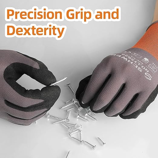 Schwer 12 Pairs Safety Work Gloves Sandy Nitrile Coated LT5626, Max Abrasion Resistant Heavy Duty Working Gloves with Grip for Men Women, Touch-Screen, for General Use, Mechanic, Construction, XS