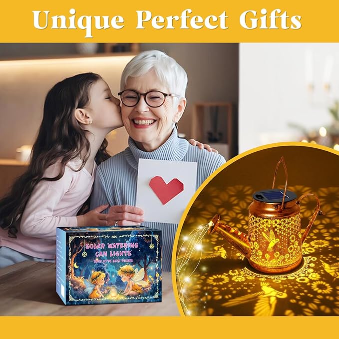 Solar Watering Can Lights, Hummingbird Hanging Lanterns Outdoor, Birthday Gifts for Christmas Mom Women Grandma , Waterproof Solar Lights Garden Decor for Outside Yard Art Patio Porch Lawn Backyard