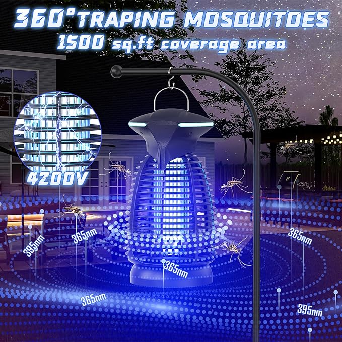 Electric Bug Zapper Outdoor - 4200V High Voltage Insect Killer Waterproof LED Light for Mosquito Fly Patio Porch Garage Backyard Home Indoor