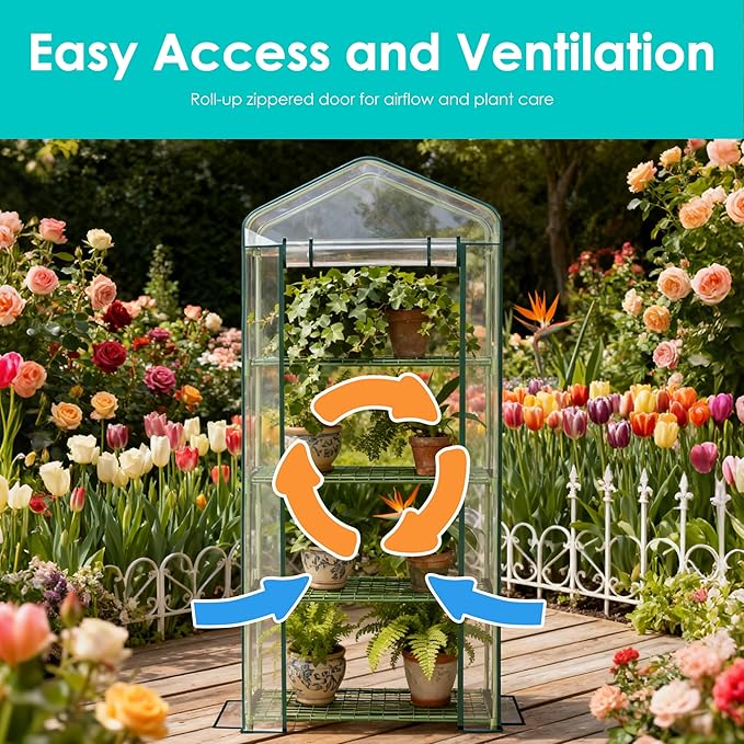 Twira 4-Tier Mini Greenhouse Outdoor, Portable Small Greenhouses for Winter, PE-coated Metal Frame & PVC Cover Green House for Outside Plants, Indoor Greenhouse Women Men Gardening Gifts 2.3x1.6x5.2ft