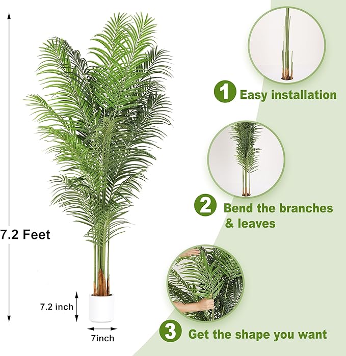 ProDeco Artificial Palm Tree 7.2Ft Tall Fake Potted Plant Faux Silk Green Floor Decorative Large Artificial Plants Indoor for Office Home Living Room Outdoor Decor