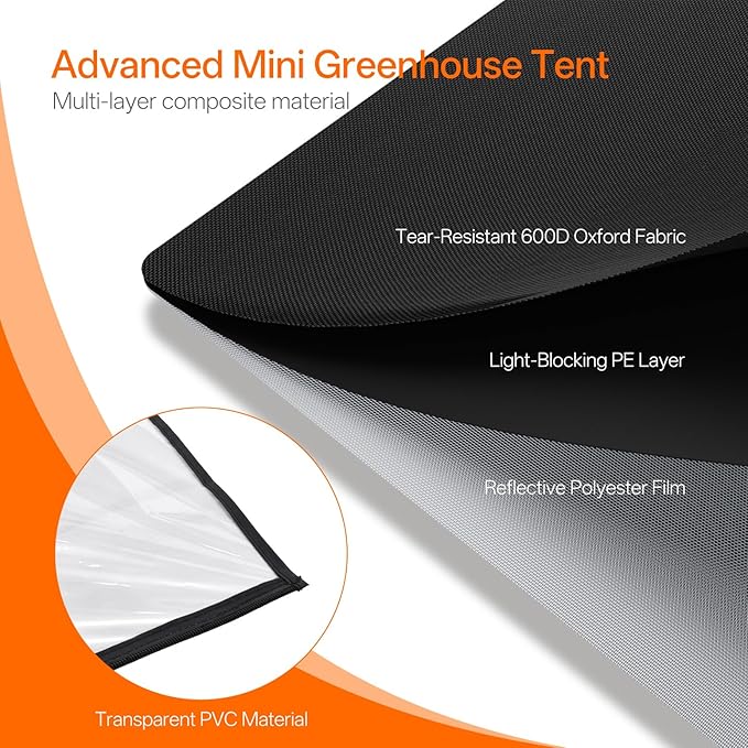 Bstrip Indoor Greenhouse with Grow Light, Mini Grow Tent with Oxford Fabric, Waterproof Base Mat&Ventilation Window for Seed Starting&Plant Growth, 18W Grow Light with Timer, 23.8"x15.7"x20.5"