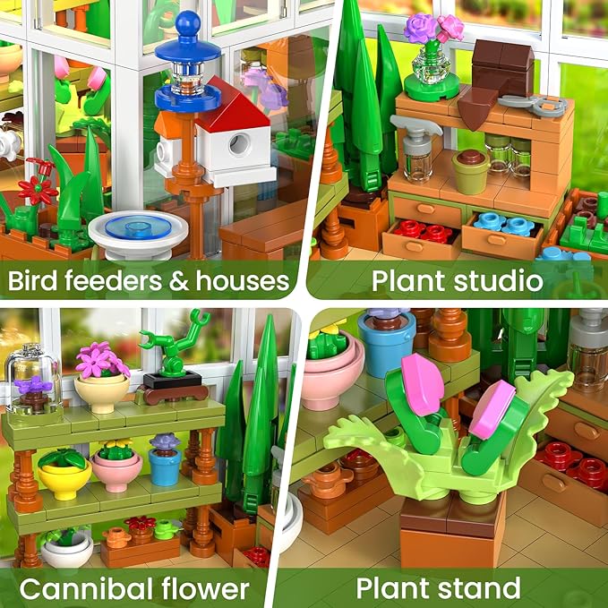 Flowers House Building Set with LED Light, Creative Garden House Buiding Toy for Home Decoration, Greenhouse Model Playset, for Adults Teens Girls Friends Ages 8+, Xmas Birthday Gift (779 Pieces)