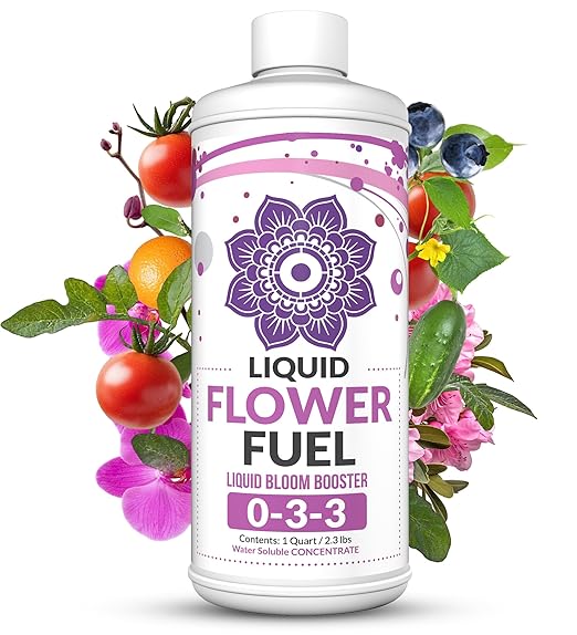 Liquid Flower Fuel 0-3-3 - Bloom Booster Fertilizer for Fruiting and Flowering Plants - Better Yield and Larger Flowers - Concentrated Potassium and Phosphorus - Quart (32oz)