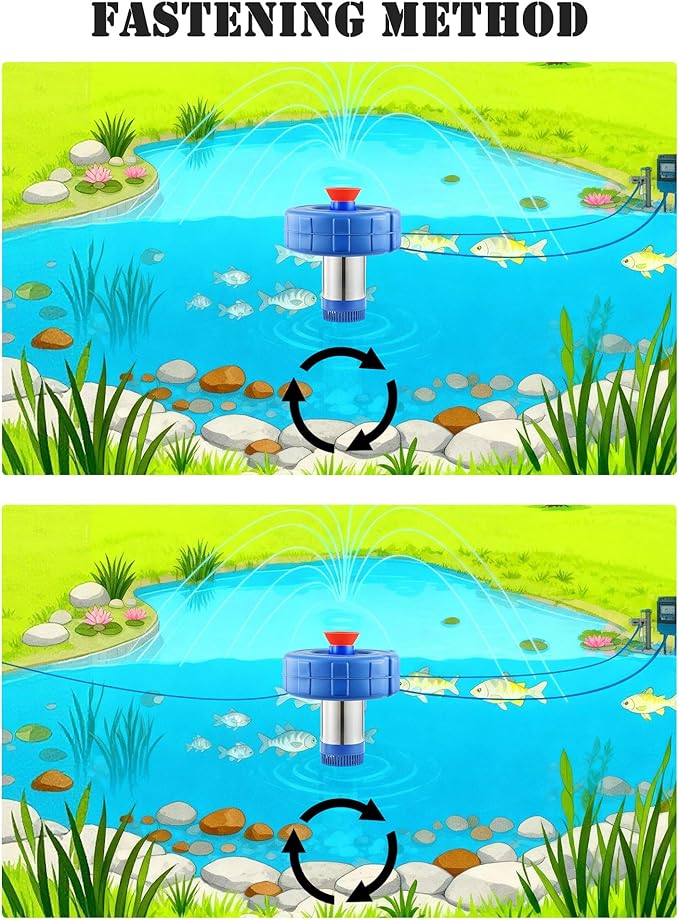 Stainless Steel Pond Fountain Aerator with Timer, 15000 GPH 750W Fully Automatic Pond Pump with 100 ft Power Cord and Two 30 ft Tie-Down Ropes, Pond Aerator for Outdoor Ponds and Lakes