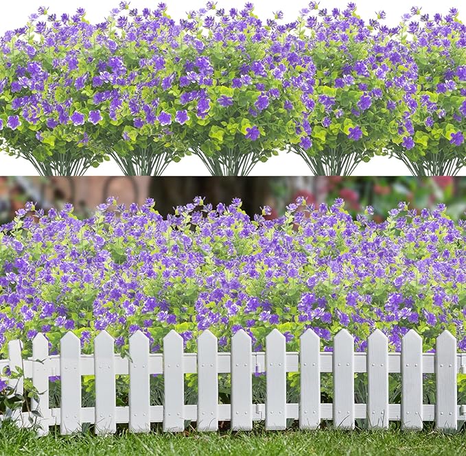 Grunyia 20 Bundles Artificial Flowers UV Resistant Fake Flowers No Fade Faux Plants Garden Porch Window Box Decorating (Blue)