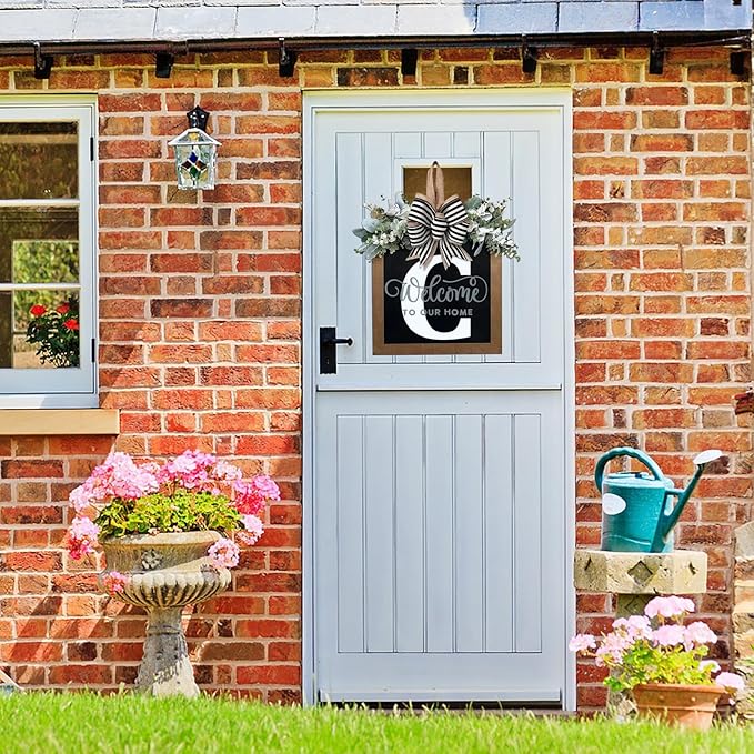 Last Name All Year Wreath, for Front Doors, Spring, Fall, 26 Last Name Letters All Year Round Wreaths, Suitable for Wedding Decorations, Home Porches, Farmhouses, Yards, Garden Decorations, Gifts (C)
