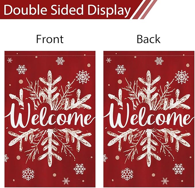 Heyfibro Christmas Winter Welcome Garden Flag 12x18 Inch Double Sided Burlap, Winter Snowflake Yard Flags for Holiday Xmas Yard Outdoor Decoration(ONLY FLAG)