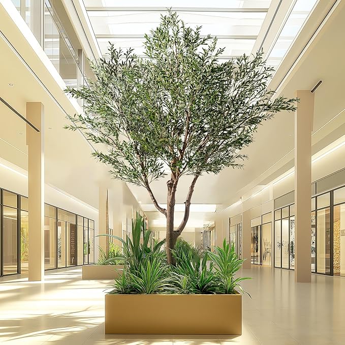 Erimda 11.5FT Artificial Olive Tree Tall Faux Silk Plant Tall Faux Olive Tree with Natural Wood Trunk & Lifelike Fruits Fake Potted Tree or Home Office Decor