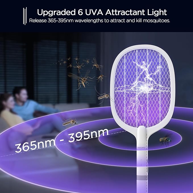2 Pack Electric Fly Swatter, Rechargeable Mosquito Electric Racket to Kill Mosquitoes, Portable Handheld Cordless 3000V Bug Zapper Racket for Indoor Home Office Wasps, Gnats, Fruit Flies, Flies