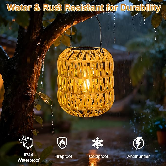 2 Pack Solar Lanterns Outdoor Waterproof,Rattan Solar Lantern for Yard,Outdoor Garden Lights,Hanging Lanterns Decorative Birthday Gifts for Mom Grandma,Outdoor Lanterns for Porch,Patio,Pathway