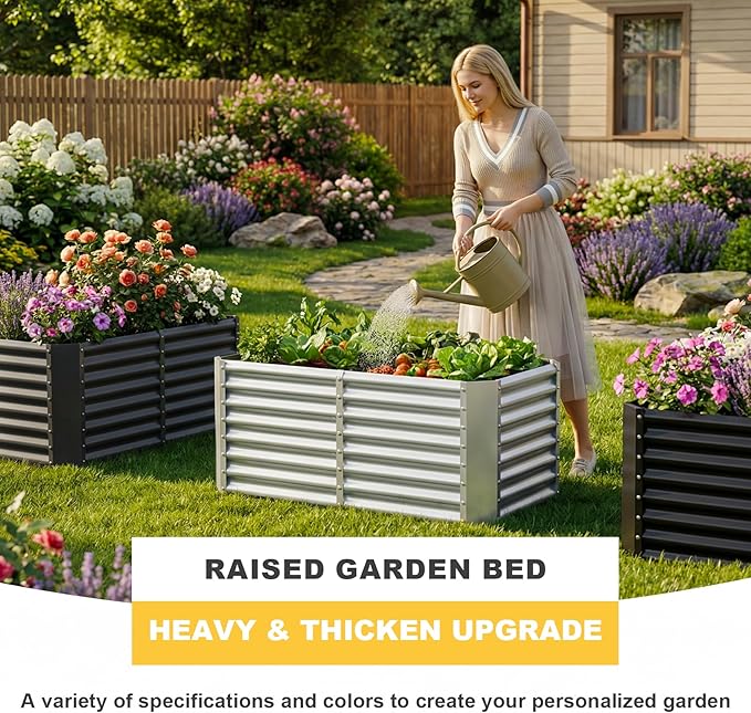AHEONLAR 3 Pack 4×2×2ft Galvanized Raised Garden Beds, Rectangle Durable Planter Boxes Outdoor for Vegetables, Fruits, Flowers and Plants, Quick Assembly, Black