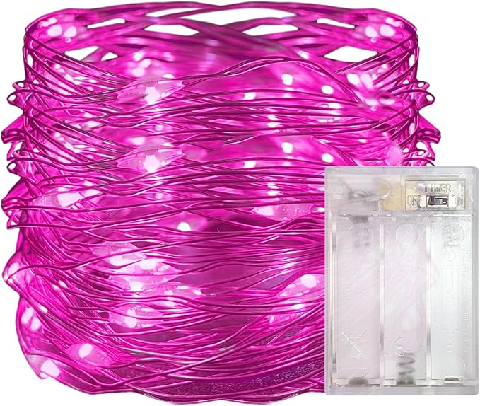 with Timer Function Battery Operated Dewdrop Led Lights,Mini Fairy Lights for Home Parties Christmas/Halloween Holiday Decoration,6 Hours on/18 Hours Off,30 LEDs,10 Feet (Pink, 1)