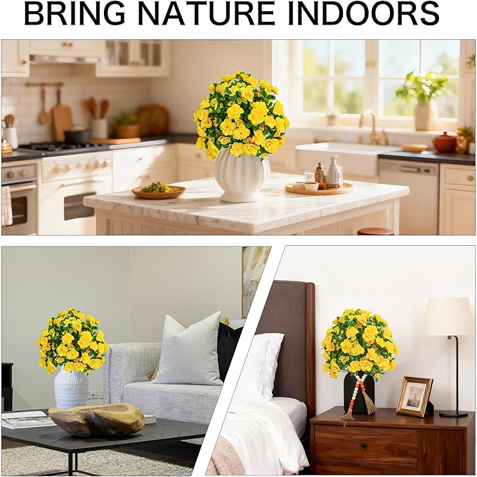 AZXVT Artificial Flowers for Outdoors, Faux Outdoor Plants Fake Plants Topiary Balls Artificial Outdoor Set of 2 with Ground Spike for Home Front Porch Patio Garden Decor (Yellow)