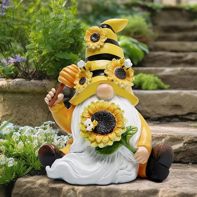Hodao Bumble Bee Spring Gnome Decorations for Porch, Garden Yard Honey Elf Ornaments World Bee Day Decorations Gifts for Outdoor Garden Decor Birthday Gifts for Mom, Grandma, Women