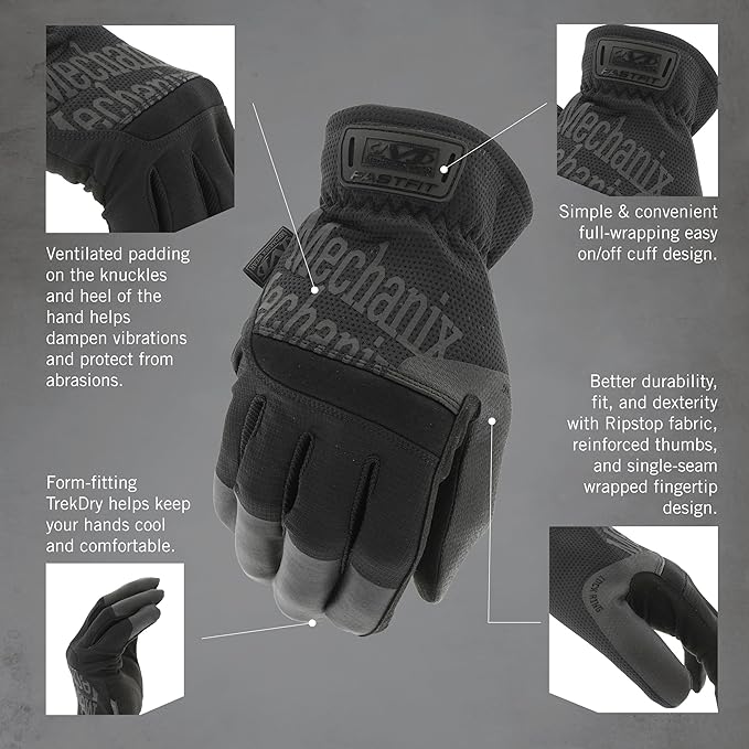 Mechanix Wear FastFit Tactical Gloves - Heavy Duty Lightweight Multipurpose Gloves - Flexible Grip & Reinforced Palm - Touchscreen Capable - Small - Covert Black