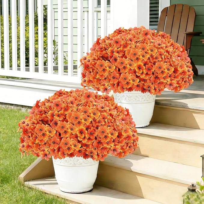 22 Bunch Outdoor Artificial Flowers with Plastic Plants Violets Faux Flowers,Outdoor Front Porch Hanging Planter Window Frame Garden Decor (Orange)