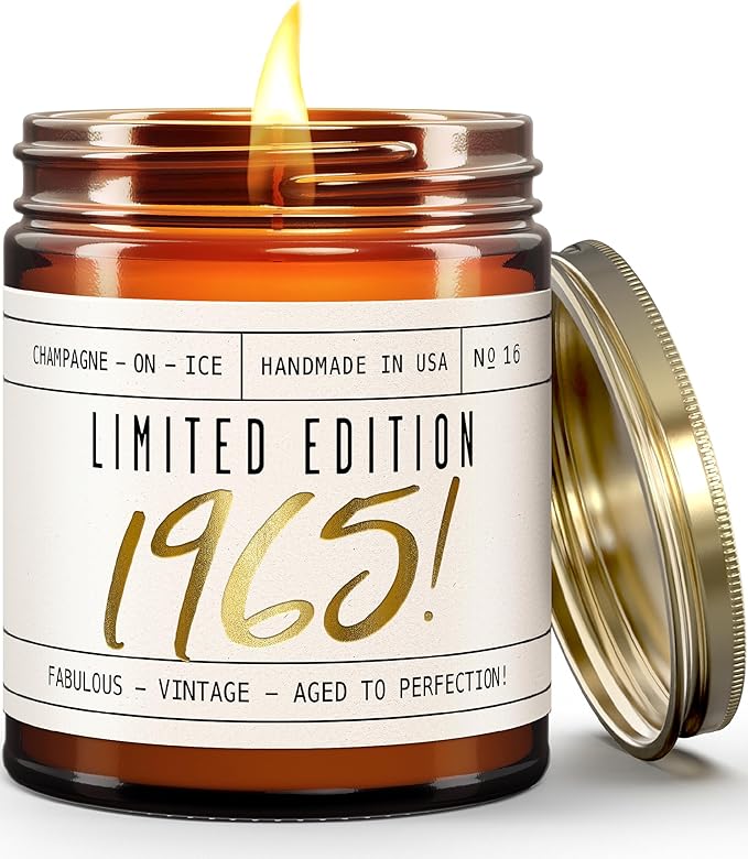 61st Birthday Gifts for Women - 'Limited Edition 1965' Soy Candle, w/Champagne on Ice I 61st Birthday Gift for Her Ideas I 9oz Reusable Jar, 50Hr Burn, Made in USA