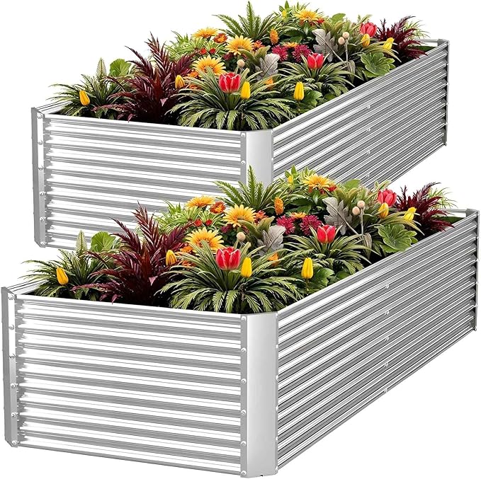 FRIZIONE 2pcs Tall 8x4ft Galvanized Raised Garden Bed Outdoor,Above Ground Garden Bed for Vegetable,Metal Raised Beds for Flower,Steel Raised Beds for Gardening