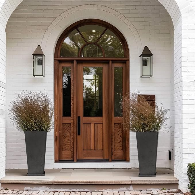LA Jolie Muse 30 Inch Tall Planters for Outdoor Plants, 2 Sets Concrete Grey, Tall Large Planters for Front Door, Patio and Deck
