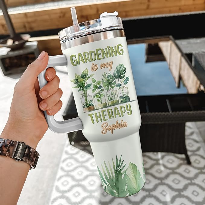 Hyturtle Personalized Plant Tumbler - Gardening Gifts For Women - Gifts For Gardener - Plant Lady Gift - Mothers Day Gifts For Plant Lovers - Gardener Gifts - Travel Coffee Cup 40oz With Lid Straw