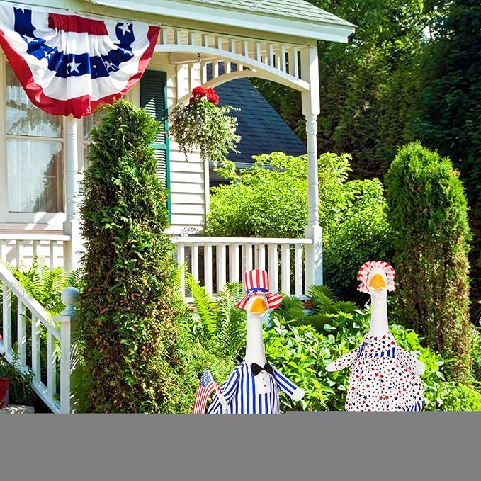 2 Set 4th of July Goose Outfit Lawn Porch Goose Clothes Plastic Goose Lawn Goose Clothing Independence Day Goose Outfit for Patriotic Outdoor Patio Yard Lawn Art Decoration (Elegant)