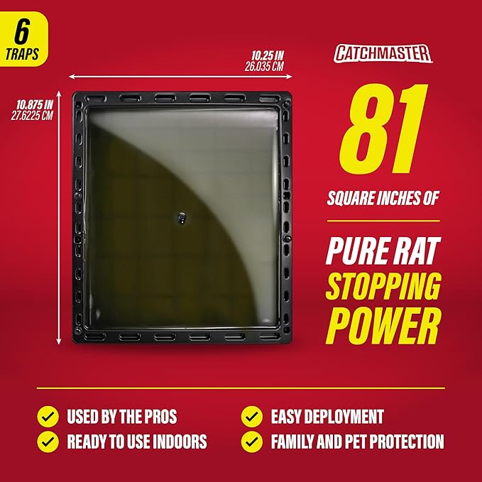 Catchmaster Jumbo Rat & Mouse Glue Traps 6Pk, Large Bulk Glue Board Rat & Mouse Traps Indoor for Home, Adhesive Plastic Tray for Snakes, Mice, & Spiders, Pest Control for House & Garage