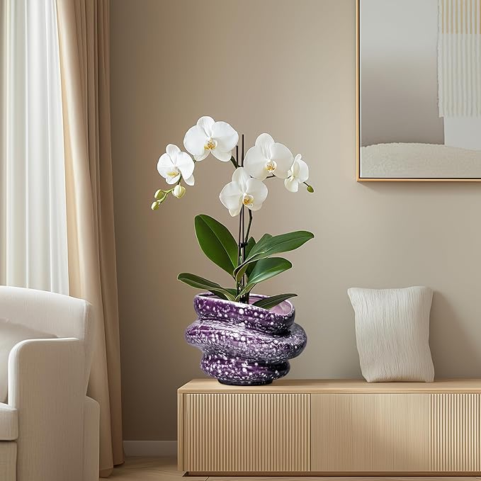 Teagas Ceramic Pots for Plants - 10.6 Inch Ceramic Plant Pots Indoor with Drainage Hole, Unique Planters for Indoor Outdoor Plants, Decorative Planter, Garden Room Decor, Housewarming Gifts, Purple