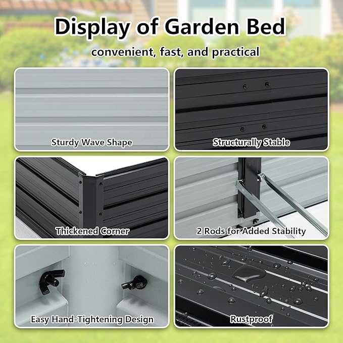 Galvanized Raised Garden Bed 8x4x1ft Outdoor Planter Box Galvanized Steel Garden Bed Kit for Vegetables, Flowers, Herbs and Succulents Black