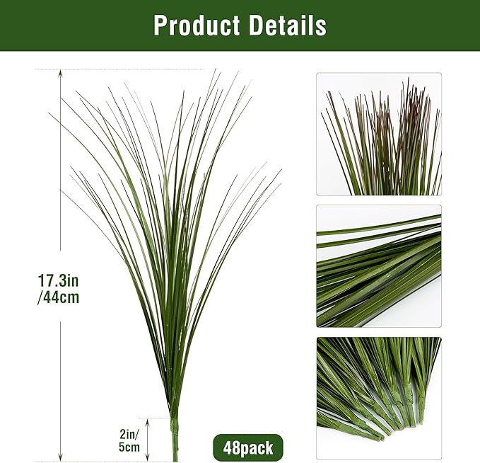 Uqueeten 48PCS 17.3" Fake Plants Artificial Wheat Grass Greenery Plastic Plants Fake Grass Artificial Plants for Outdoor Decor Artificial Plant with Greenery Stems for Indoor Home Decoration