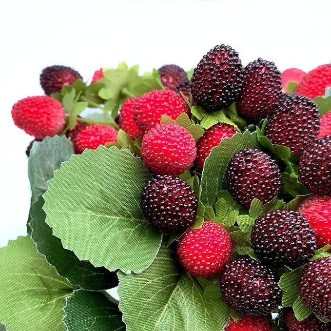 M2cbridge Artificial Raspberry Red Berry Strawberry Faux Fruit BlackBerry Props Table Decoration (Red with Black,8PCS)