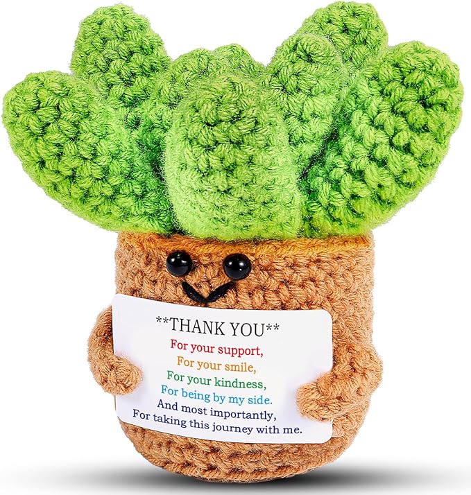 JELUTAR Crochet Positive Succulent Plant Thank You Gifts for Birthday Easter Mother's Day, Emotional Uplifting Gifts for Women Men Mom Dad Friends Wife Coworkers Cute Funny Decors (Thank You)