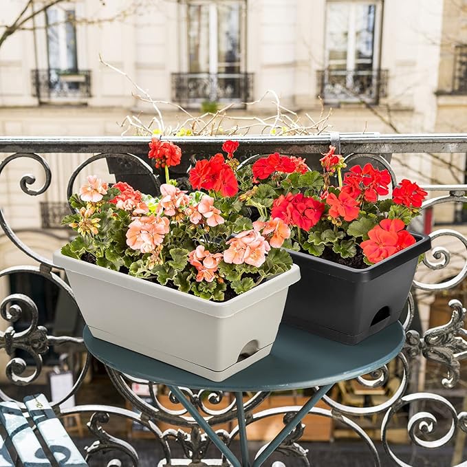 Hedume 5 Pack 14 Inches Flower Window Box, Plastic Vegetable Planters Indoor Outdoor, Plastic Flower Box Planter for Windowsill, Patio, Garden, Home Décor, Porch (5 Colors)