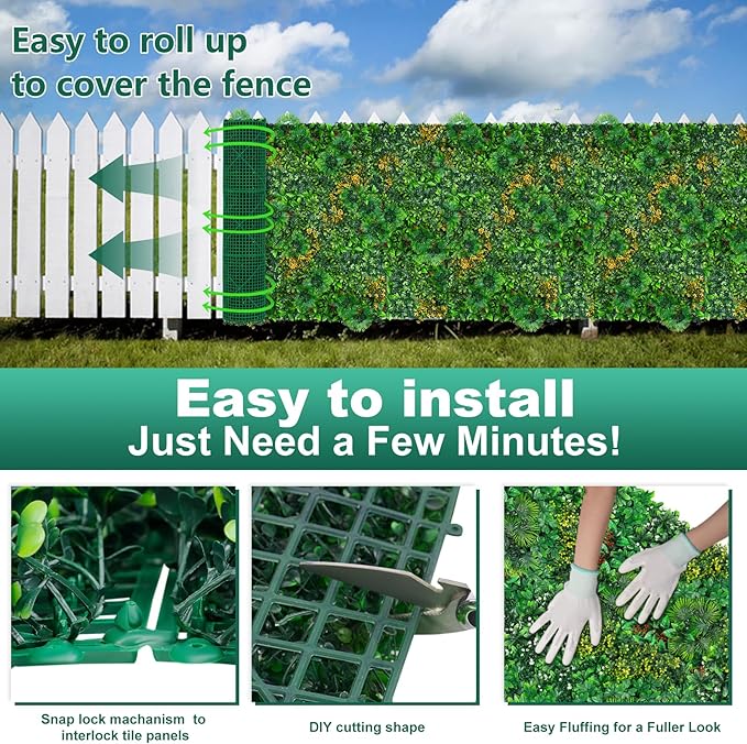 Yangrass Artificial Grass Wall Panels, 40"x120" (33.33 sqft) Boxwood Wall Roll with Tropical Leaves, Faux Greenery Privacy Fence Screen, Grass Backdrop for Outdoor Indoor Garden Birthday Wedding Decor