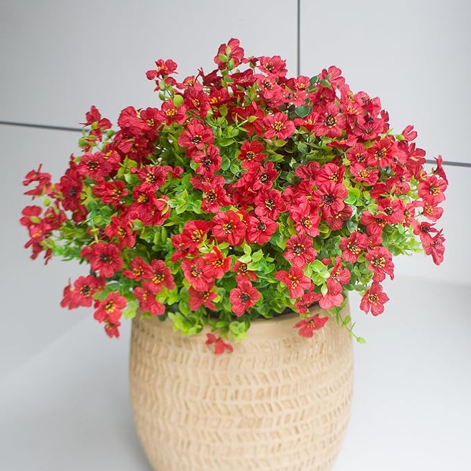 HIFORESTAR Red Artificial Outdoor Flowers 12 Bundles Silk Fake Daisy Plants Outside Realistic Garden Decor for Patio, Yard, and Landscaping (Red Daisy)