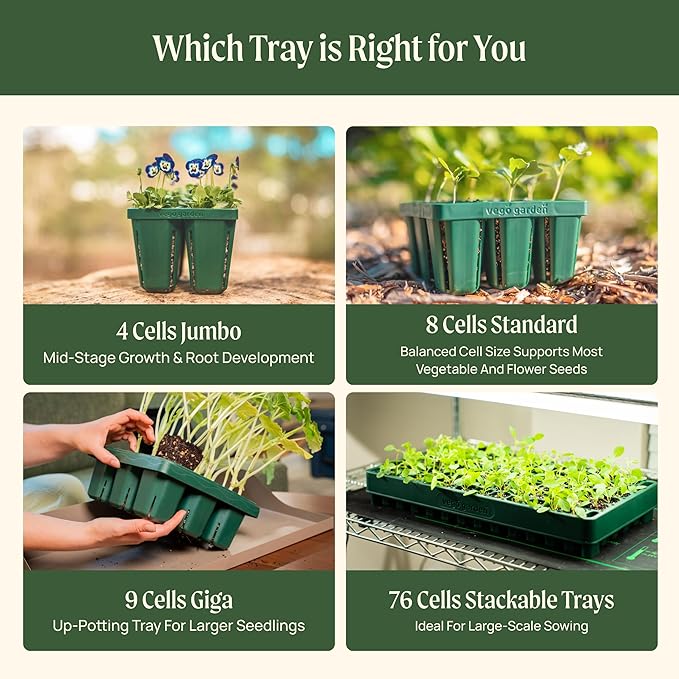 Vego garden 10" x 20" 76 Cells Seed Starter Tray Stackable Seedling Starting Germination Trays for Plants Planting Vegetables Herbs Flowers, 2 Set