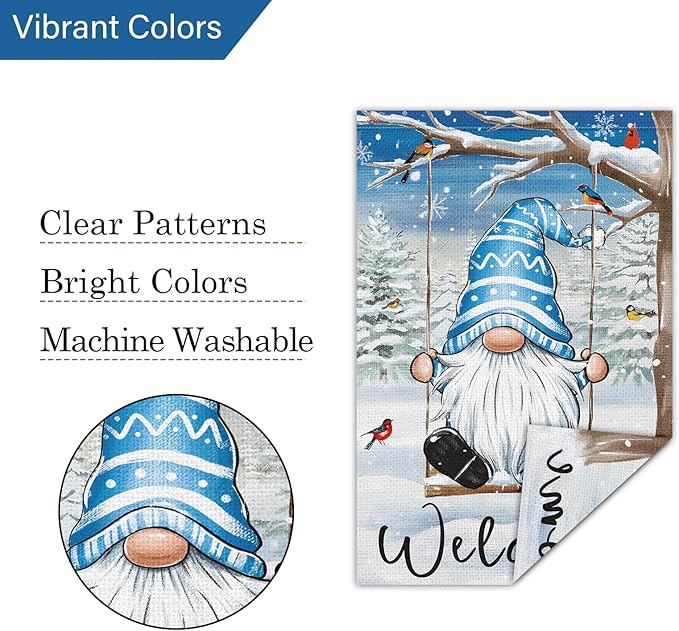 Louise Maelys Winter Garden Flag Gnome Welcome Bird Cardinal Tree 12x18 Inch Double Sided Snowy Swing Christmas Xmas Holiday Seasonal Small Burlap Yard Sign Outdoor House Decor
