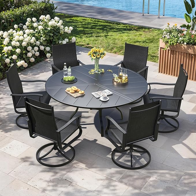 Patio Swivel Chairs Set of 6, Outdoor Dining Chairs with High Back, 360° Swivel Rocker Chair in All-Weather Textilene & Metal Frame for Garden, Porch, Backyard, Balcony(Black)