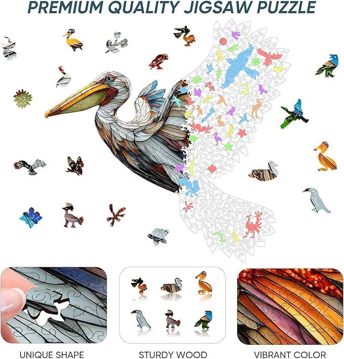 Qiuenisray Wooden Puzzles for Adults 500 Pieces, Pelican Jigsaw Puzzles, FSC Certified Wall Decor, Unique Animal Shape Puzzles Pieces, Bird Wood Puzzle, Festival Gifts for Family Friend 21.2x21.1 in