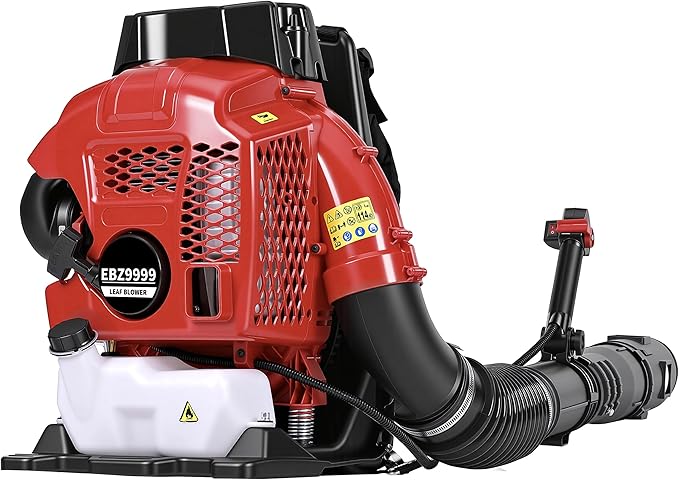 80CC Gas Backpack Blower, 900 CFM 260 MPH Gas Powered Leaf Blower with 2-Stroke Engine, Heavy-Duty Leaf Blower Backpack for Commercial Lawn Care (Red – 80CC)