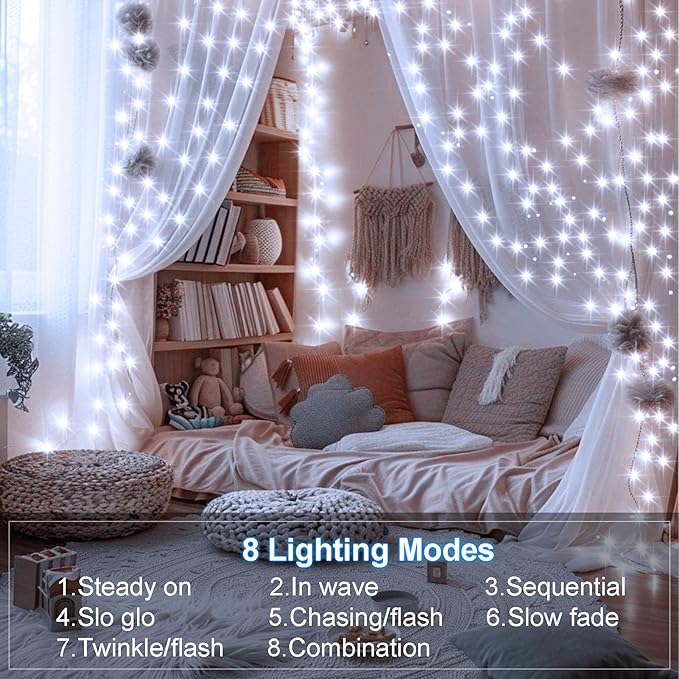 2 Pack Fairy String Lights Plug in, 33Ft 100 Micro Starry LED Outdoor String Lights with 8 Modes Timer Dimmable IP68 Full Waterproof Twinkle Lights for Bedroom Garden Christmas Home Decor (Cool White)