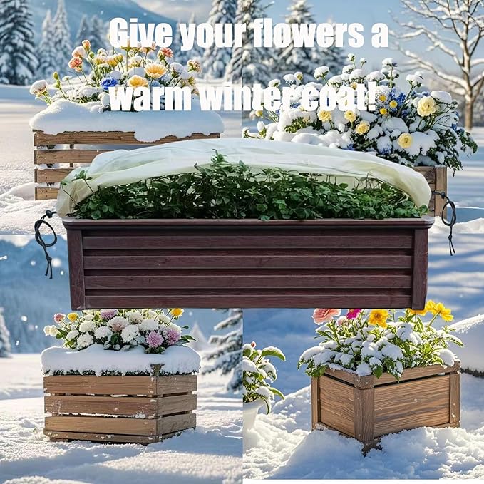 EJW Planter Cover, Plant Covers Freeze Protection,2 Pack 59.2"*17.7"x15.7" Planter Covers for Winter, Frost Cloths for Outdoor Plants, Raised Bed Covers for Winter.