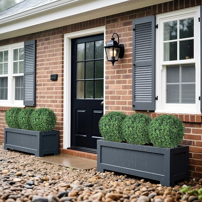 26" Topiary Trees Artificial Outdoor Boxwood Balls, UV Resistant Faux Boxwood Plants Set of 2, 19.7" W Realistic Evergreen Potted Fake Shrubs and Bushes for Home Office Patio Garden Front Porch Decor