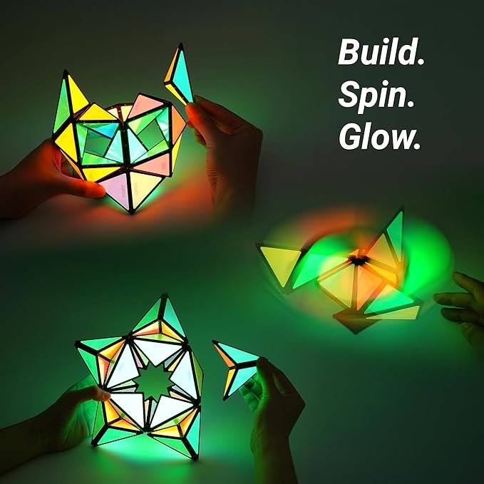 TOSY Magnet Pyramid Glow - 1 Cube Transforms into 1 Billion Shapes, 12 Pieces, 243 Rare Earth Magnets, Glowing, Christmas Stocking Stuffers Gift for Kids, Creative Puzzle STEM/STEAM Toy, 2-Pack