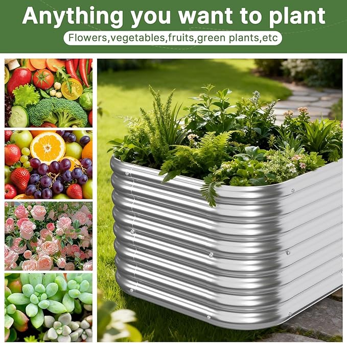 2 PCS Tall Galvanized Raised Garden Bed Outdoor, Metal Garden Bed for Vegetables, Above Ground Garden Box for Flower, Steel Raised Beds for Gardening - 2FT