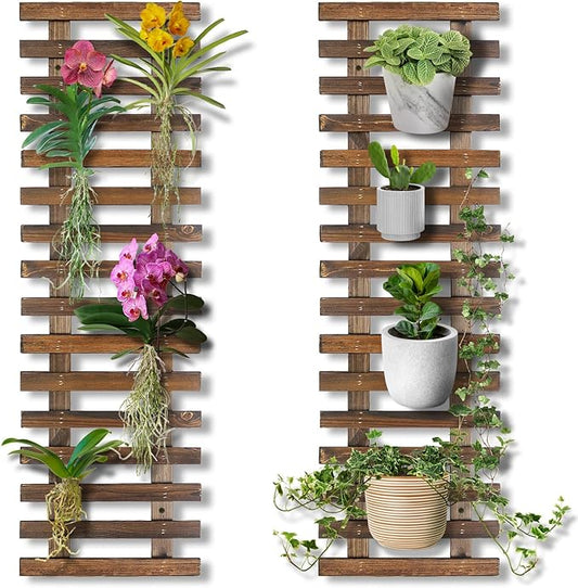 2 Pcs Wall Planters - 11.4"W x 35.43"H Wooden Wall Planters for Indoor Outdoor Plants,Hanging Wood Wall Trellis,Wall Mounted Plant Holder for Orchids,Succulent,Air Plants,Hanging Pots Display